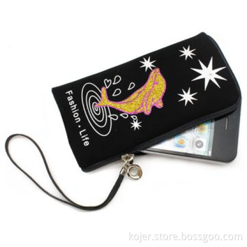 Velvet Zipper Pouch for iPhone 4 with Quality Zipper Slider and Lanyard, Comes in Black Color